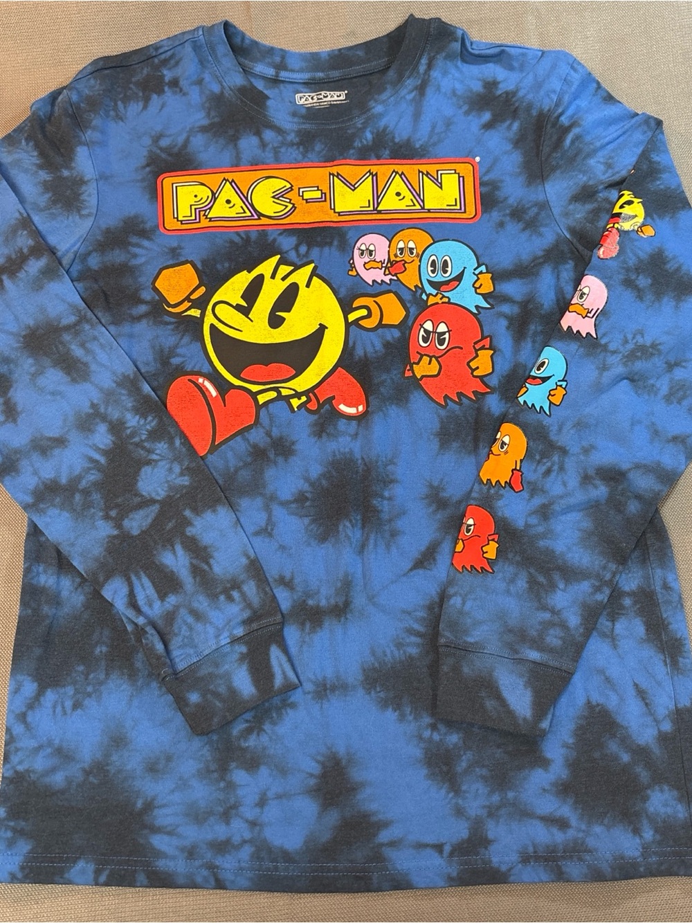 Namco Retro Pac-Man Tie-Dye Graphic Long Sleeve Tee - Blue & Black size medium